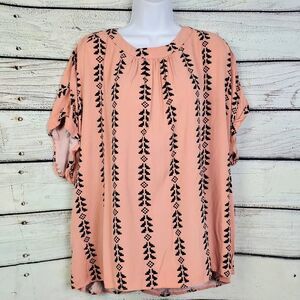 SHEIN Curve 4XL Peach Blouse Tribal Geometric Print Viscose Boho Tunic